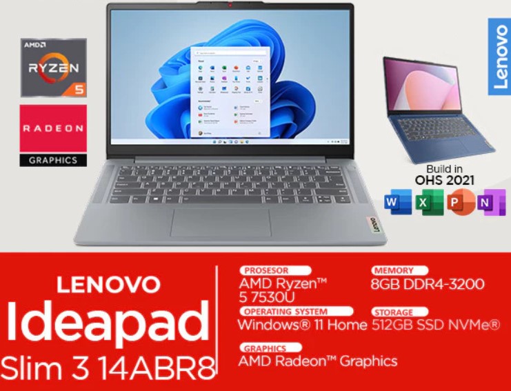 Lenovo Ideapad Slim 3 14ABR8 Spesifikasi dan Harganya Di Indonesia