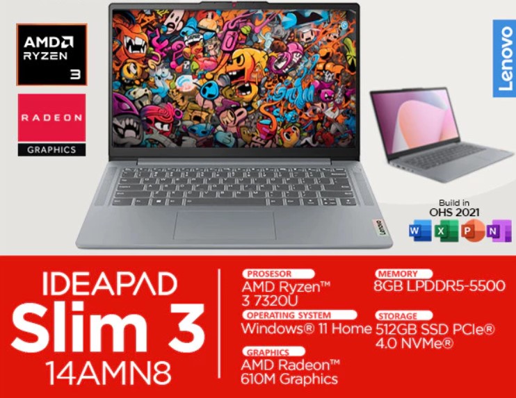 Lenovo Ideapad Slim 3 14AMN8 Spesifikasi dan Harganya Di Indonesia